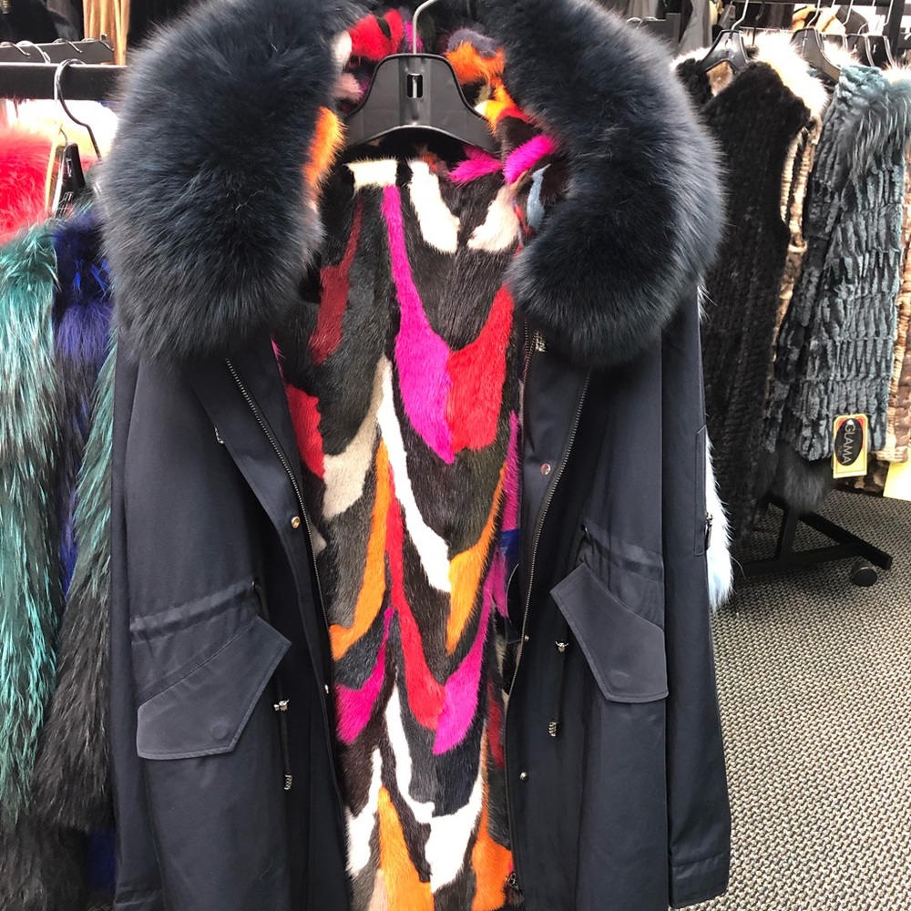 Navy Parka, mink lined. Reversible